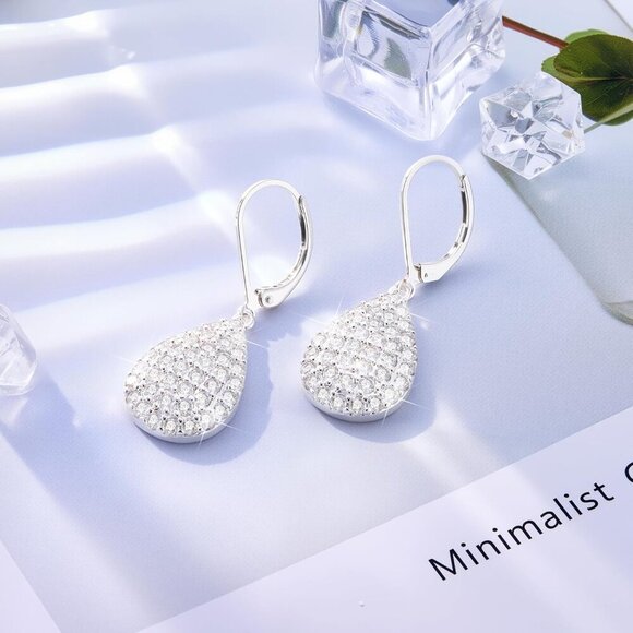 925 Sterling Silver Waterdrop Trendy Hypoallergenic Leverback Earings  for Women - Picture 6 of 7